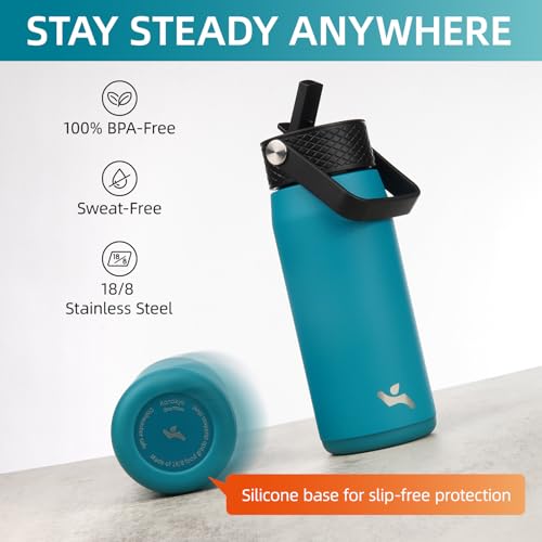Konokyo 20oz Insulated Stainless Steel Water Bottle with 3 Lids, Leakproof BPA-Free Bottle with Straw Lid, Sip Lid and Flex Cap for Gym, Travel, School, Office, Macaron Green - color: Macaron Green, size: 20 Ounces