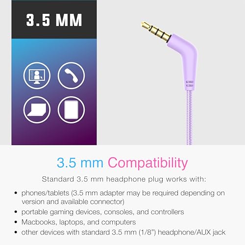 MEE audio KidJamz KJ55 Wired Children’s Headphones with 3.5mm Plug, Colorful Graphics, Volume Limiter & Microphone, Adjustable On-Ear Kids Headset for Online Learning/School/Travel/Tablet (Lavender) - color: Lavender, style: Standard