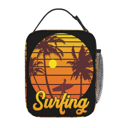Surfing Sunset Palm Tree Lunch Bag 10In | Insulated Lunch Box Reusable Tote Bag For Picnic Office For Women Men - color: Style 8