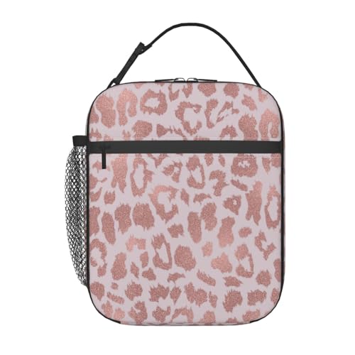 Miaoquhe Rose Gold Leopard Lunch Box for Women Men Reusable Insulated Lunch Bag Tote Bags Cheetah Leopard Print Thermal Cooler Tote Box for Boys Girls Teen School Office Picnic Work Travel Hiking - color: Rose Gold Leopard, size: 10x4x8 Inch