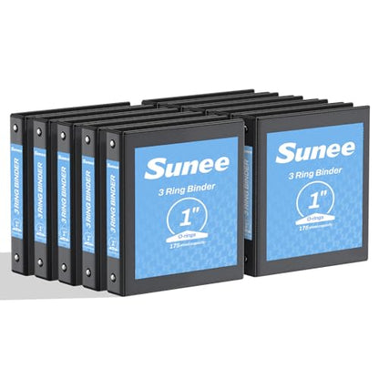 SUNEE 1 Inch Binders 3 Ring 10 Pack Bulk, PVC-Free Clear View 1" Binders (Fits 8.5x11 Inches) for School, Office & Home Use, Black - color: Black, size: 1 Inch, style: 10 Pack