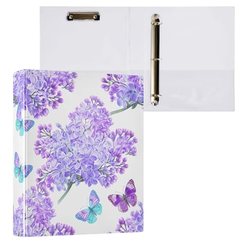 Lilacs Butterfly Floral White 3 Ring Binder 1.5 Inch Rings View Binders Holds 200 Sheets 2 Inch Binder Organizer for Letter Size Paper Home Office Supplies School, 2 Pack