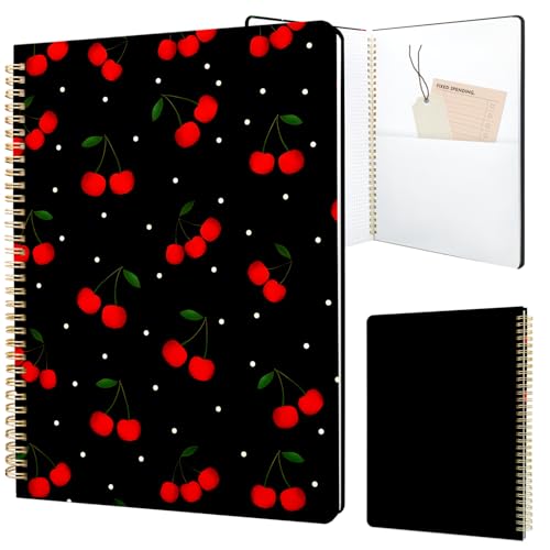 Cute Spiral Notebook journal A4 Aesthetic Pretty Design for Women Girls Kawaii with Pocket, 8.5 x 11 inch, Graph, Cherry - color: Cherry, style: Graph