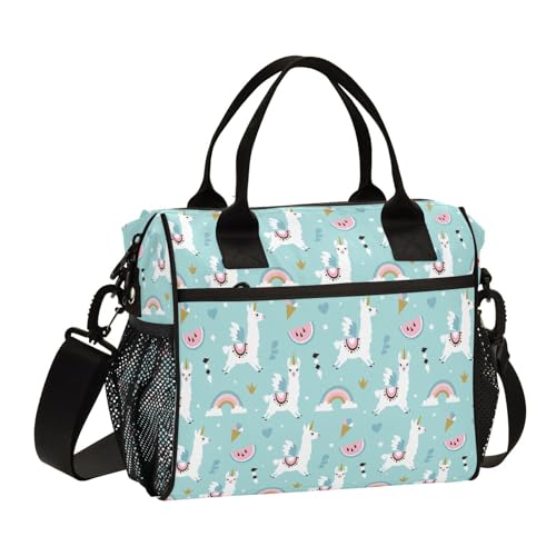 Cute Unicorn Llama Lunch Bag & Lunch Box for Women with Adjustable Strap, M | Insulated Portable Lunch Totem Bag Cooler Bag for School Hiking Office Picnic - color: lunch 12, size: Medium