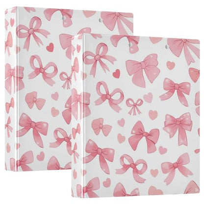 Pink Ribbon Bows Heart Round Ring Binders 1.5 Inch 3 Ring Binder with Clipboard Holds 200 Sheets Office Home School - color: Multicolored 2