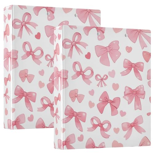 Pink Ribbon Bows Heart Round Ring Binders 1.5 Inch 3 Ring Binder with Clipboard Holds 200 Sheets Office Home School - color: Multicolored 2