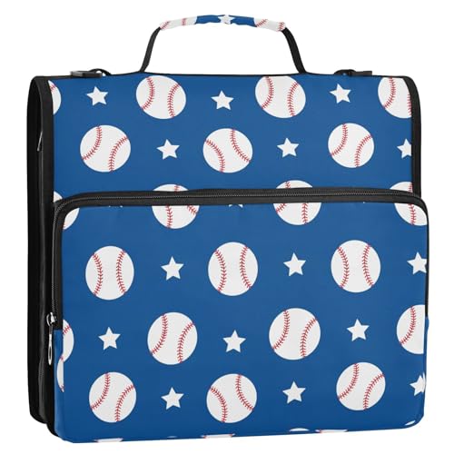 Zipper Binder Bag 3 Ring File Folder Portfolio Organizer Zippered Binder Bags with Strap Fits Laptop Women Men - color: 28-baseball Navy Blue