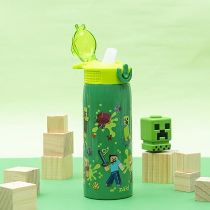 Zak Designs Minecraft Sage Kids Water Bottle For School or Travel, 19oz Stainless Steel Water Bottle With Straw, Handle, and Leak-Proof, Pop-Up Spout Cover (Steve, Alex, Mobs) - color: Minecraft (Steve, Alex, Mobs)