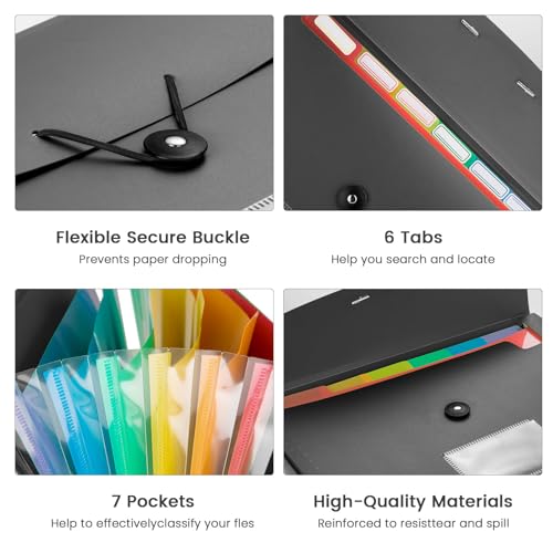 5 Pack 7-Pockets Expanding File Folder Accordion File Organizer, A4 Letter Size Paper Document Receipt Holder for School Office Supplies