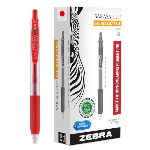 Zebra Pen Sarasa Clip Recycled Retractable Gel Pen, 0.5mm Fine Point, Red Ink, Water-Based, Ideal for Office and School, Journal, Note Taking and Planner Use, 75% Recycled, 12-Pack (47330AMZ) - color: Red