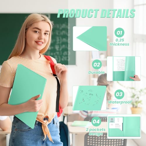 Gueevin 50 Pcs Plastic Folders with Pockets, Back to School Two Pocket Folder Fit Letter Size, Heavy Duty School Business Card Holder for Home Office, 11. 61 x 9. 45 Inches (Light Green) - color: Light Green