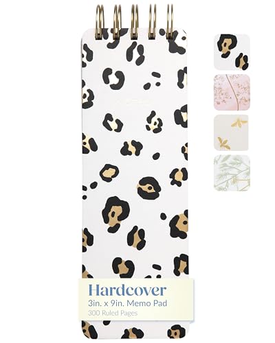WORLD TRAVELER Eccolo Tall Spiral Memo Pad, 300 Pages, 150 Sheets, Double Spiral Binding, Office Essentials for Work, List Notepad for Students, Class and Shopping, Leopard (3x8.5 inches) - color: Leopard