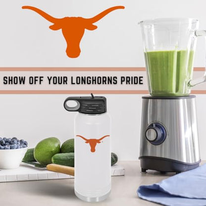 University of Texas at Austin 32oz Stainless Steel Double Walled White Beverage Bottle with Flip Straw Spout - College Gear for Playoff Season – For Office, Home or Auto – Show your Longhorn Pride - style: Texas / White