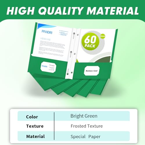 Two Pocket Folders, PANDRI 60 Pack Two Pocket Folders with Prongs, 3 Prong Folders Designed for Office and Classroom, Letter Size Green - color: Green