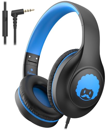 rockpapa C24 Kids Headphones with Microphone,Lightweight Foldable Corded Headphone with 3.5mm Jack Cable for Boys Girls Youth,Stereo Wired Head Phones for School Travel Black Blue - color: Black Blue