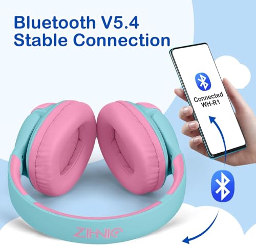 ZIHNIC Kids Bluetooth Headphones, 40Hrs Play time, Kids Wireless Headphones Over Ear with 85dB/94dB Volume Limited - Pink - color: Pink