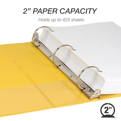 Samsill 2 Inch 3 Ring Binder, Made in USA, Economy Round Ring, Clear View Cover, 425 Sheet Capacity - for School, Home, Office - Lemon Yellow - color: Yellow, size: 1-Pack, style: 2-Inch