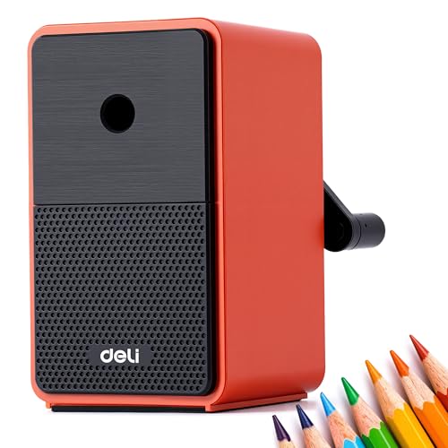 deli Manual Hand Crank Pencil Sharpener with Adjustable Point for Colored Pencils, Kids, Students, Classroom, Home and Office, Deep Red - color: Deep Red