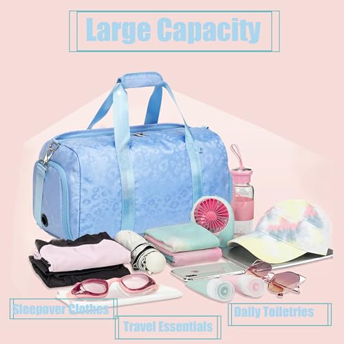 Jumpopack Dance Bag for Girls Duffle Bag Girls Overnight Bags Sleepover Gym Gymnastics Bags with Shoe Compartment and Wet Pocket,Leopard Shape - color: Leopard Blue