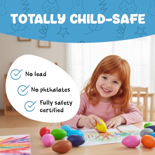 TinyGeeks 12 Color Egg Crayons - Palm Grasp Non-Toxic and Washable for Toddlers (3-6) & Kids (4-8) - Easy-to-Hold, Perfect for Travel, Art, and Early Childhood Activities