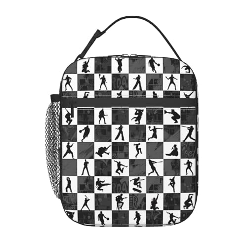Miaoquhe Checkered Insulated Lunch Box for Girls Boys Teens Black White Checkerboard Lunch Bag for Women Men Adult Cool Sports Silhouette Reusable Cooler Tote Bag for School Work Office Picnic Hiking - color: Checkerboard, size: 10x4x8 Inch