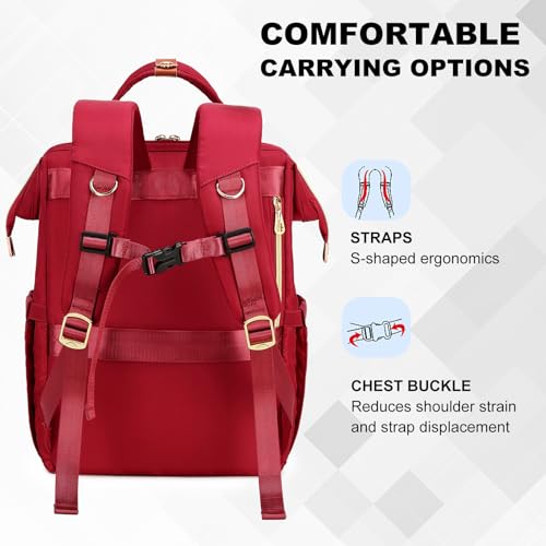 AIJIEKE Lunch Backpack for Women, 15.6 Laptop Backpack, Lunch Box, Red | Water resistant computer bag with insulated leakproof cooler. Travel meal prep backpack for nurse, teacher, college commute - color: Red