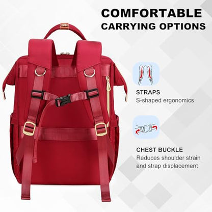 AIJIEKE Lunch Backpack for Women, 15.6 Laptop Backpack, Lunch Box, Red | Water resistant computer bag with insulated leakproof cooler. Travel meal prep backpack for nurse, teacher, college commute - color: Red