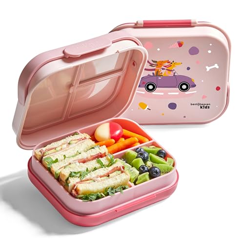 Bentoheaven Premium Bento Lunch Box for Kids, 9 Designs, Leak-proof 3-4 Compartments, Divider, Ideal size 30oz, Microwave/Dishwasher Safe Kids Bento Box (Loncheras Para Niños/Niñas)[Coral Pink] - color: Coral Pink