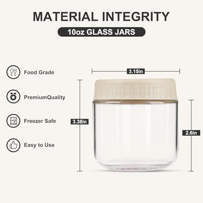 SHOWIN Overnight Oats Containers with Lids, 10oz Glass Jars with Lids 2 pcs, Apricot, Wide Mouth Mason jars for Salad, Yogurt, Snacks, Meal Prep - color: Camel, size: 10oz-2pc