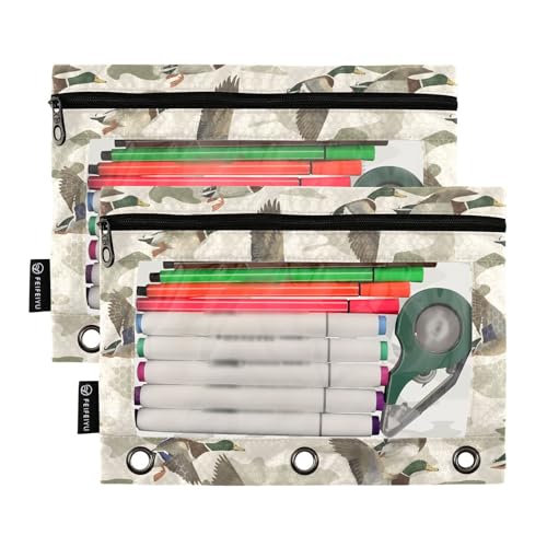 ALAZA Wild Duck Camouflage Pencil Pouch for 3 Ring Binder 2 Pack Zipper Binder Pencil Bag Case with Clear Window Office Supplies - color: multi1