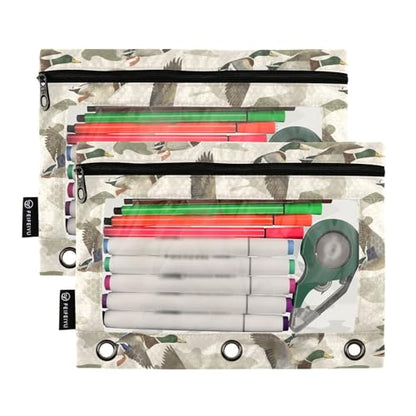 ALAZA Wild Duck Camouflage Pencil Pouch for 3 Ring Binder 2 Pack Zipper Binder Pencil Bag Case with Clear Window Office Supplies - color: multi1