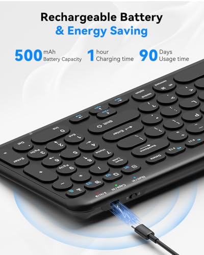 TECKNET Wireless Keyboard Bluetooth & 2.4G USB, Up to 4-Device Connection, USB C Rechargeable Battery, Quiet Typing, Compact Layout, 7° Ergonomic Tilt, Compatible with Windows/Android/iOS, Deep Back - color: Deep Black