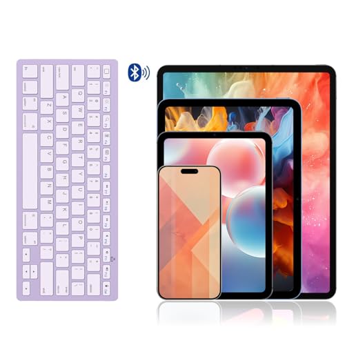 OMOTON Ultra-Slim Bluetooth Keyboard for iPad 11th/10th/9th/8th/7th, iPad Pro/Air/Mini and iPhone Series, Wireless iOS Keyboard with 12 Multimedia Keys for Office, Home, Travel, School, Purple - color: Purple