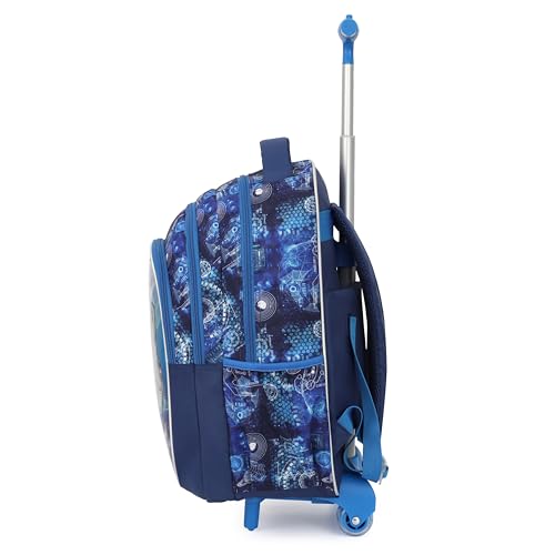 Cartoon Rolling Backpack for Boys Girls, Kids 5 Pcs Wheeled Backpack, Travel Backpack for Elementary Students (Astronaut Blue) - color: Astronaut Blue
