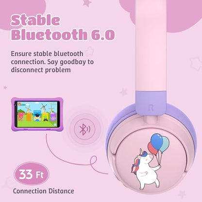 Kids Headphones Bluetooth for Girls, Toddler Headphones Wireless for School | 85/95dB Volume Limited, 50H Playtime, Bluetooth 6.0, Built in Mic, Fast Charging for Tablet, iPad, Cellphone - color: Pink