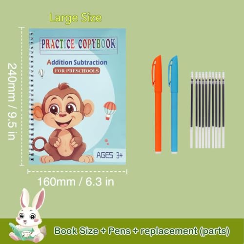 Reusable Grooved Handwriting Workbooks,Magic Copybook,Magic Writing Practice Copy Books, to Help Children Improve Their Handwriting Ink Practice Age 3-8 Calligraphy for Kids(5-Book Gift Set) - size: Large-(9.5in×6.3in)