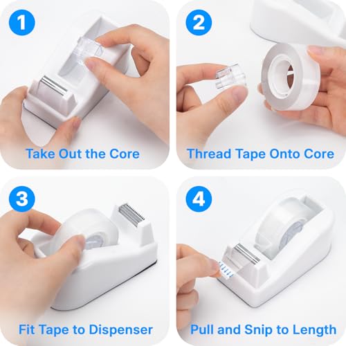 OWLKELA Lightweight Desktop Tape Dispenser, Non-Skid Base Tape with Dispenser, Ideal for Office, Home and School, 1 Pack Tape Holder with 8Pcs Transparent Tape, 0.71 Inch x 1000 Inches, White - color: White, size: 1 Pcs