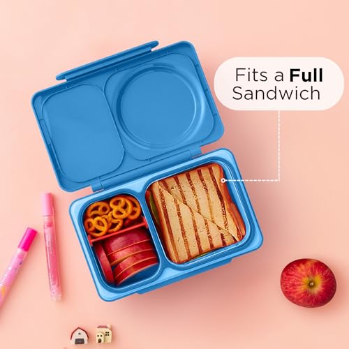 Omie OmieBox UP bento Box for Kids | Insulated Lunch Box | Leak Proof Vacuum Insulated Thermal Food jar | Cooler ice Pack | 2 Compartments (Cosmic Blue) - color: Cosmic Blue