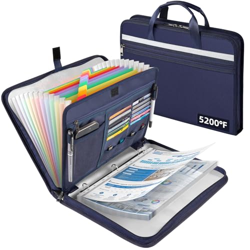 Fireproof Document Bag with Accordion File Organizer(Blue) | Upgraded 5200°F Aluminum Foil Fire Protection, Zipper Expanding File Binder Folders with 30 Sheet Protector - color: Blue