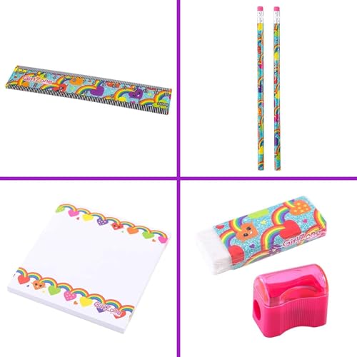 GirlZone 43-Piece Rainbow Filled Pencil Case with Supplies - Ages 7+ - Art Kit, Marker Binder & Stationery Set for Kids