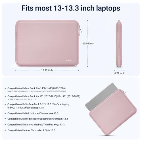 MOSISO Laptop Case 13.3 inch, 13-13.3 inch Laptop Sleeve Bag Compatible with MacBook Air/Pro 13/Pro 14 M5 M4 M3 M2 M1, HP Dell ASUS Lenovo, Neoprene Computer Sleeve Bag with Small Case, Baby Pink - color: Baby Pink, size: 13.3 inch