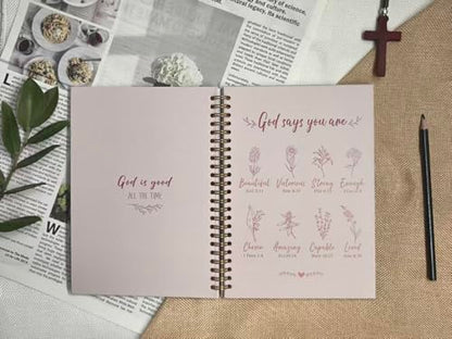 Christian Spiral Notebooks For Women - Bible Study Prayer Journal Dairy Dairy With God Says,140 Pages,Hardcover Coil-Bound Subject Notebook College Ruled,Inspirational Gifts For Church Members Journals For Writing, A5(5.8"X8.3") (Fuchsia) - color: Lavende