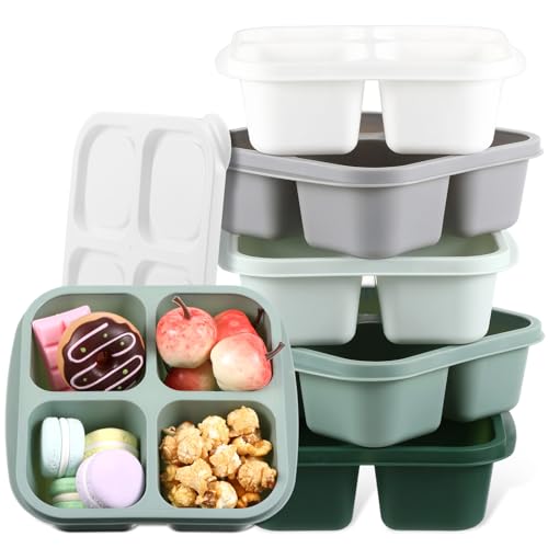 Honeydak 5 Pack Snack Containers 4 Compartment Bento Snack Boxes Reusable Lunchable Containers with Lids Divided Meal Prep Lunch Food Storage Box for School Work Travel(Sage,Equal) - color: Sage, style: Equal