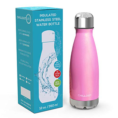CHILLOUT LIFE 12oz Kids Insulated Stainless Steel Water Bottle, Leak Proof | Small Metal Water Bottle, Keeps Drinks Cold 24H & Hot 12H, Leak-Proof Screw Lid, Perfect for School, Travel & Sports - color: Pink Sparkle
