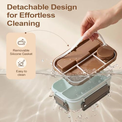 Bento Box Adult Lunch Box, Lunch Containers for Adults 44.5 Oz/5 Cup, Khaki | BPA-Free, Lid-Top Sauce Tray, Leak-Proof, 1300mL, Removable Silicone Sealing Ring, Lid-Top Utensil Slot with Included Cutlery - color: Khaki