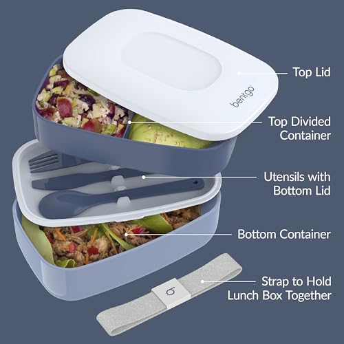 Bentgo Classic Stackable 3-Compartment Adult Bento-Style Lunch Box | Removable Utensil Set and Sealing Strap, BPA-Free, Food Container Ideal for Meal Prep, Work, and On the Go (Slate) - color: Slate
