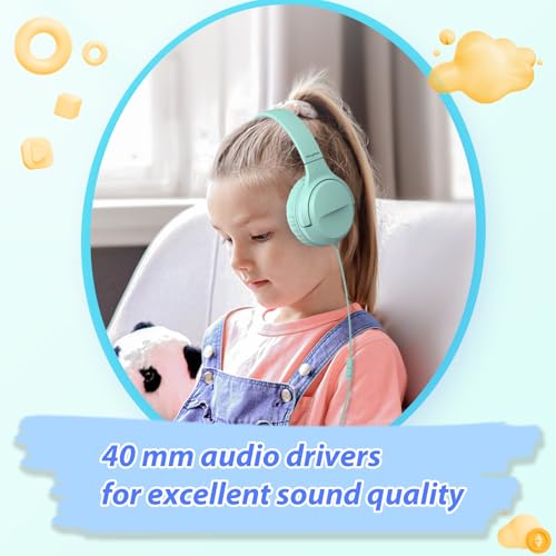 Wired Type-C Headphones for Boys/Girls with 94dB Safe Volume Limited, HD Stereo Sound Foldable Over-Ear Headphones for Tablet/School/Travel（2 Pack）