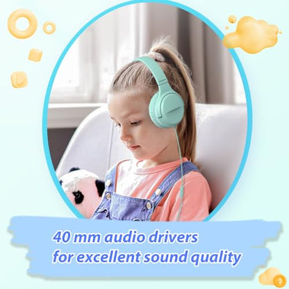 Wired Type-C Headphones for Boys/Girls with 94dB Safe Volume Limited, HD Stereo Sound Foldable Over-Ear Headphones for Tablet/School/Travel（2 Pack）