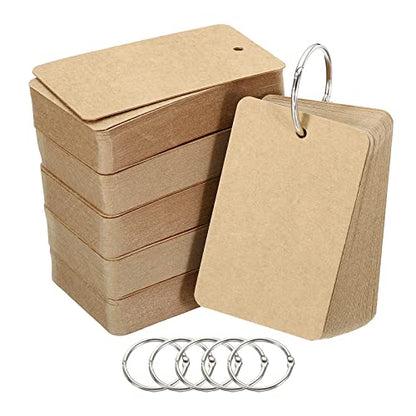 PATIKIL Blank Index Cards with Ring, 300Pcs Blank Flash Card 3.5" x 2" Note Card Study Card for Memory Learning Studying Office Supplies, Brown - color: Brown