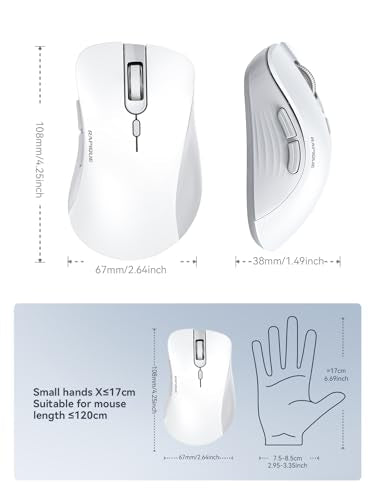 RAPIQUE Wireless Mouse - Dual Bluetooth & 2.4 GHz USB Receiver, Ergonomic Design, Quiet Clicks, Low Power - Multi-Device Compatibility for Laptop, Computer, iPad, MacBook, Chromebook (White and Grey) - color: White and Grey